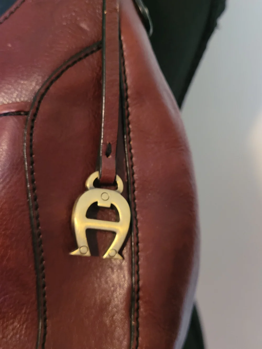 Etienne Aigner 85202 Cognac Leather Hobo with Horseshoe Brass Hardware EUC